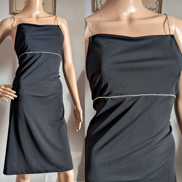 Vintage 90s Express Mini Dress Formal Cocktail Empire Waist Rhinestone Size 11 - Picture 1 of 13